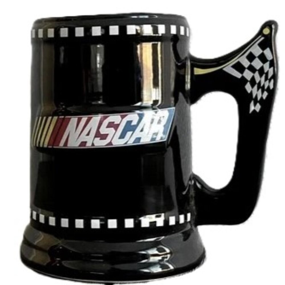 NASCAR 2003 Vintage Black Checkered Ceramic Beer Mug Stein 36 oz